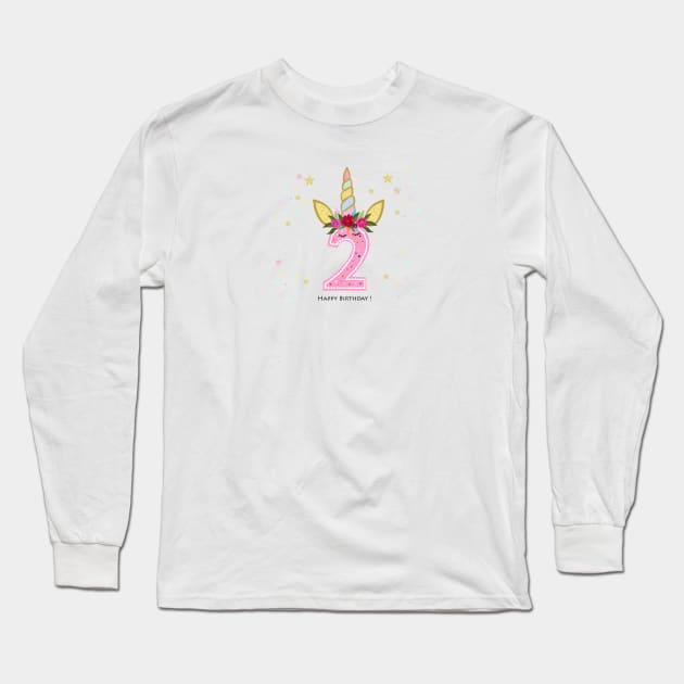 Second birthday. Two. Unicorn Birthday invitation. Party invitation greeting Long Sleeve T-Shirt by GULSENGUNEL